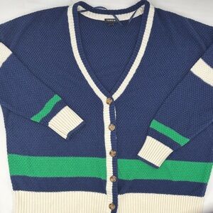 Torrid Drop Shoulder Cardigan in Whisper White/Jelly Bean/Medieval Blue